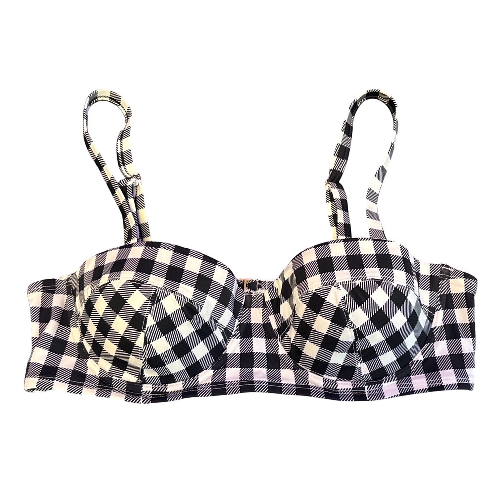 Adore Me Women Black White Gingham Underwire Bikini Swim Top, Size 36C